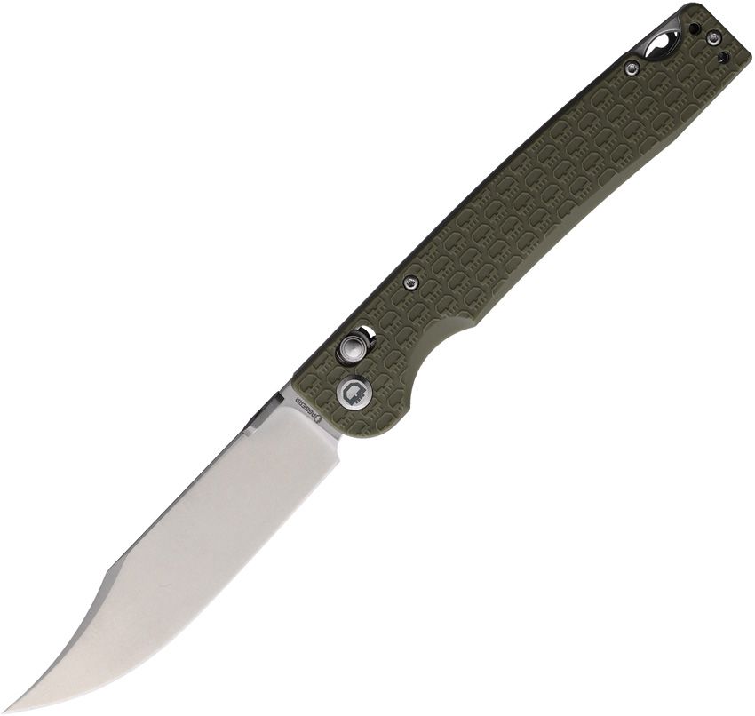 DGRPKXOLSW: Daggerr Pike crossbar lock, OD green textured FRN handle, 3.88" stonewash 8Cr14MoV clip point blade