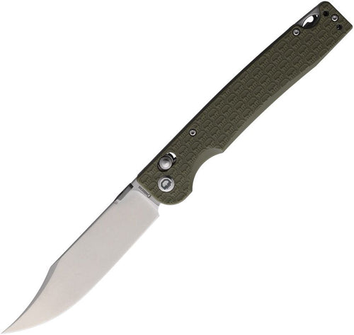 DGRPKXOLSW: Daggerr Pike crossbar lock, OD green textured FRN handle, 3.88" stonewash 8Cr14MoV clip point blade
