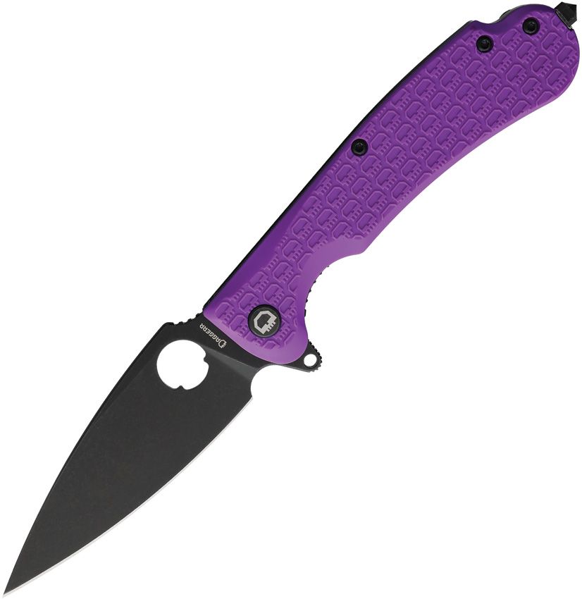 DGRRSFPRBW: Daggerr Resident linerlock, purple FRN handle, 3.5" black stonewash 8Cr14MoV blade