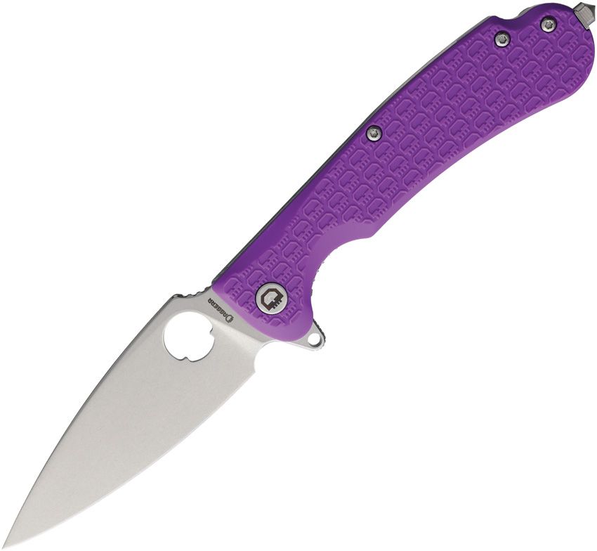 DGRRSFPRSW: Daggerr Resident linerlock, purple FRN handle, 3.5" stonewash 8Cr14MoV blade