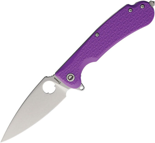 DGRRSFPRSW: Daggerr Resident linerlock, purple FRN handle, 3.5" stonewash 8Cr14MoV blade
