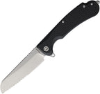 DGRSEBKRSWS: Daggerr Smoke Eater DL linerlock, black textured FRN handle, 3.5" partially serrated 8Cr14MoV sheepsfoot blade