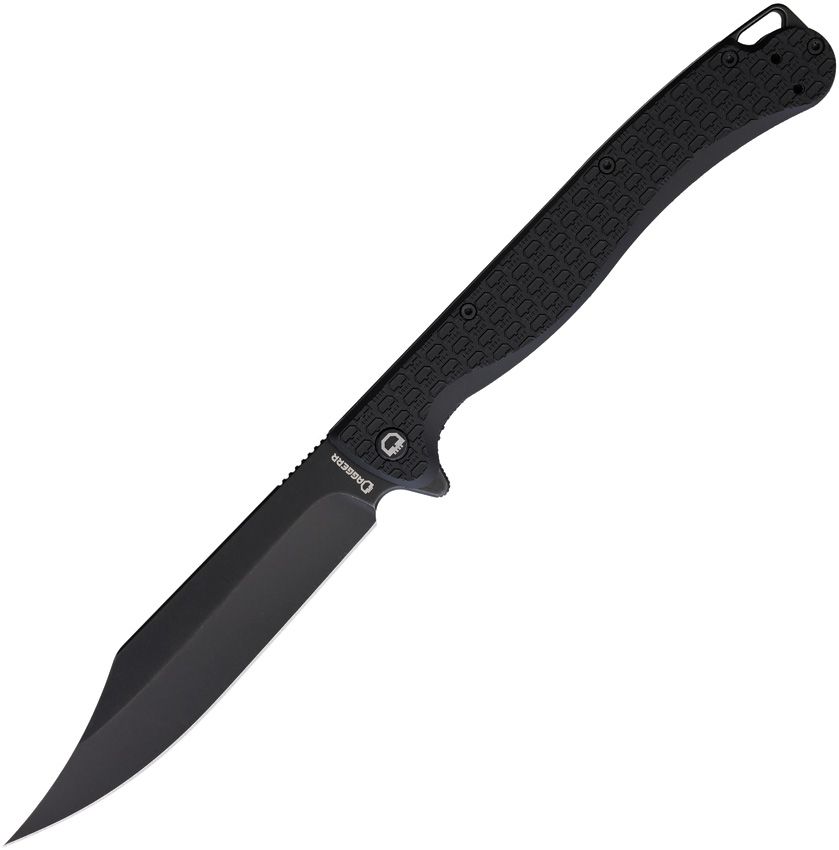DGRTPFBKBW: Daggerr Toothpick linerlock, black textured FRN handle, 4.88" black stonewash 8Cr14MoV clip point blade