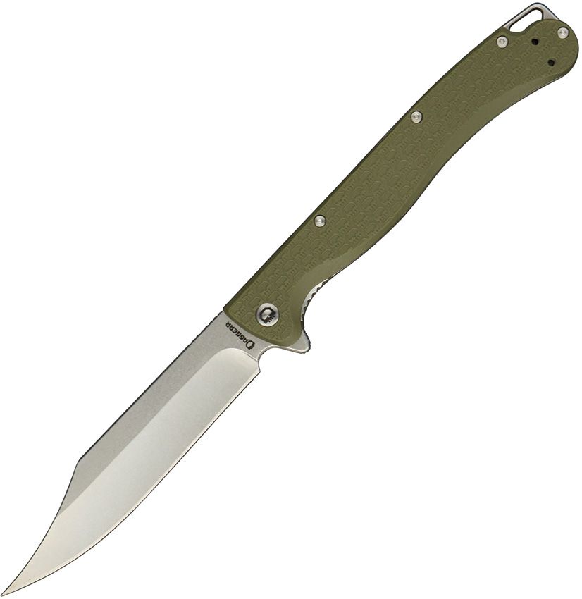 DGRTPFOLSW: Daggerr Toothpick linerlock, OD green textured ABS handle, 4.88" stonewash 8Cr14MoV clip point blade
