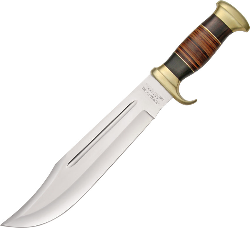 DUKCD: Down Under Bowie fixed blade, ebony leather and brass handle, 11" satin 440C blade