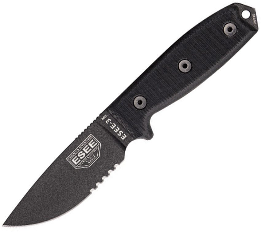 ES3MILSBLK ESEE Model 3 Black G10 Serrated