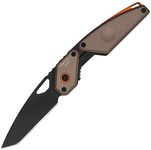 EX0180A3A10: Extrema Ratio Aero linerlock, mud handle with orange accents, 2.75" black tanto blade