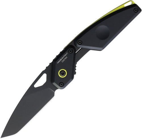 EX0180NITBLKL: Extrema Ratio Aero linerlock, black handle with lime green accents, 2.75" black tanto blade