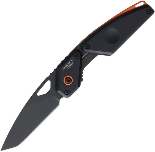 EX0180NITBLKO: Extrema Ratio Aero linerlock, black and orange handle, 2.75" black tanto blade