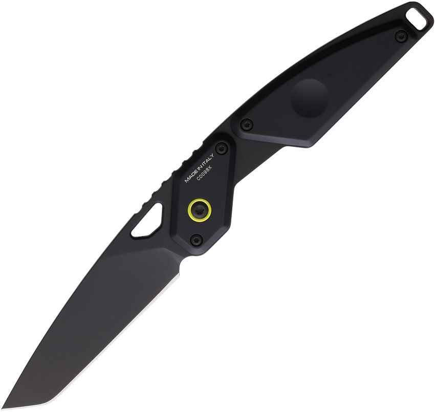 EX0182NITBLKL: Extrema Ratio Aero FX fixed blade, black aluminum handle with lime green accents, 2.75" tanto blade