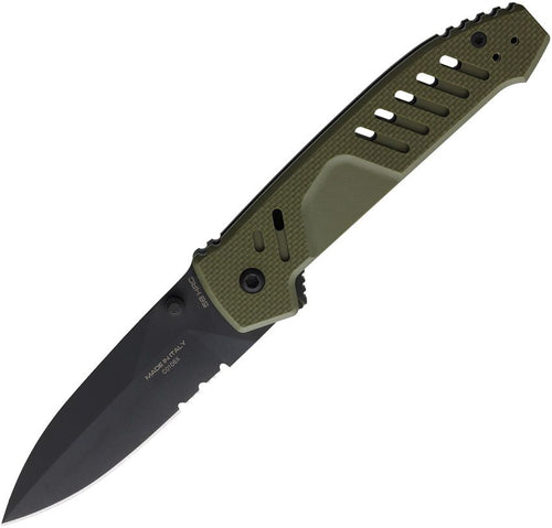 EX0233BLKG10GRN: Extrema Ratio MF1 EVO SP linerlock, OD green G10 handle, 4" black DLC N690 spear point blade
