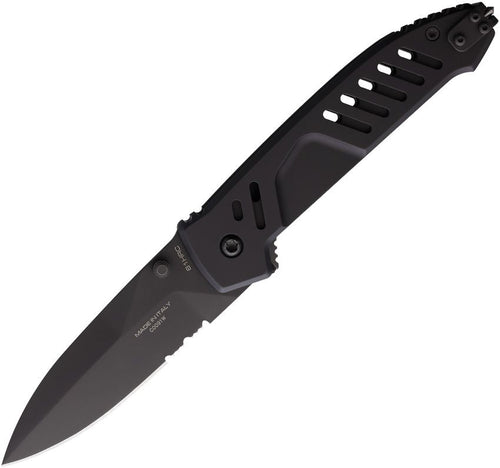 EX0233M3BLKBLK: Extrema Ratio MF1 EVO SP linerlock, tactical mud aluminum handle, 3.75" black DLC partially serrated M390 spear point blade