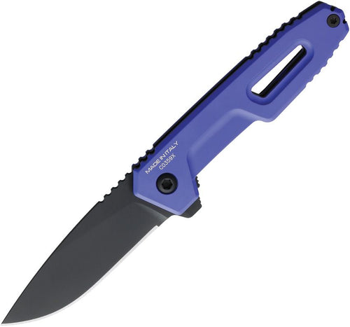 EX0246NITBLKC12: Extrema Ratio Satre F linerlock, periwinkle blue aluminum handle, 3" black nitrogen steel drop point blade