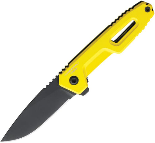 EX0246NITBLKC5: Extrema Ratio Satre F linerlock, yellow aluminum handle, 3" black nitrogen steel drop point blade