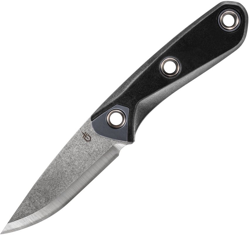 G1050243: Gerber Principle bushcraft fixed blade, black rubber handle, 3.25" stonewash 420HC Scandi grind blade
