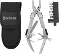 Gerber Blunt Nose Pliers with interchangeable bit kit and black nylon sheath displayed.