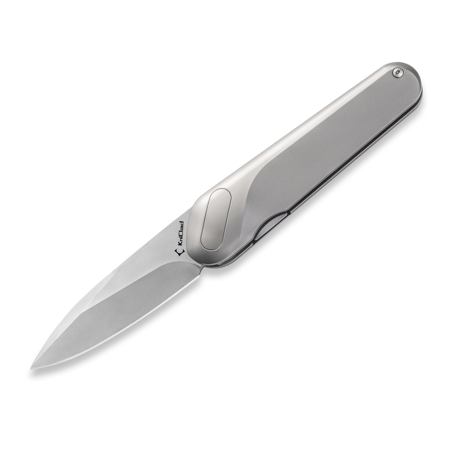 KCK0012: KniClad Ginren linerlock, silver gray titanium handle, 3" nano-ceramic S35VN drop point blade