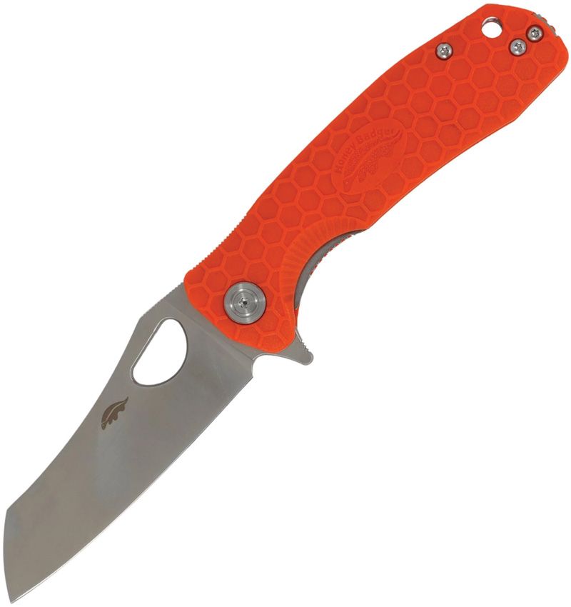 HB1068: Honey Badger Medium Wharncleaver, orange textured nylon handle, 3.25" satin 8Cr13MoV blade