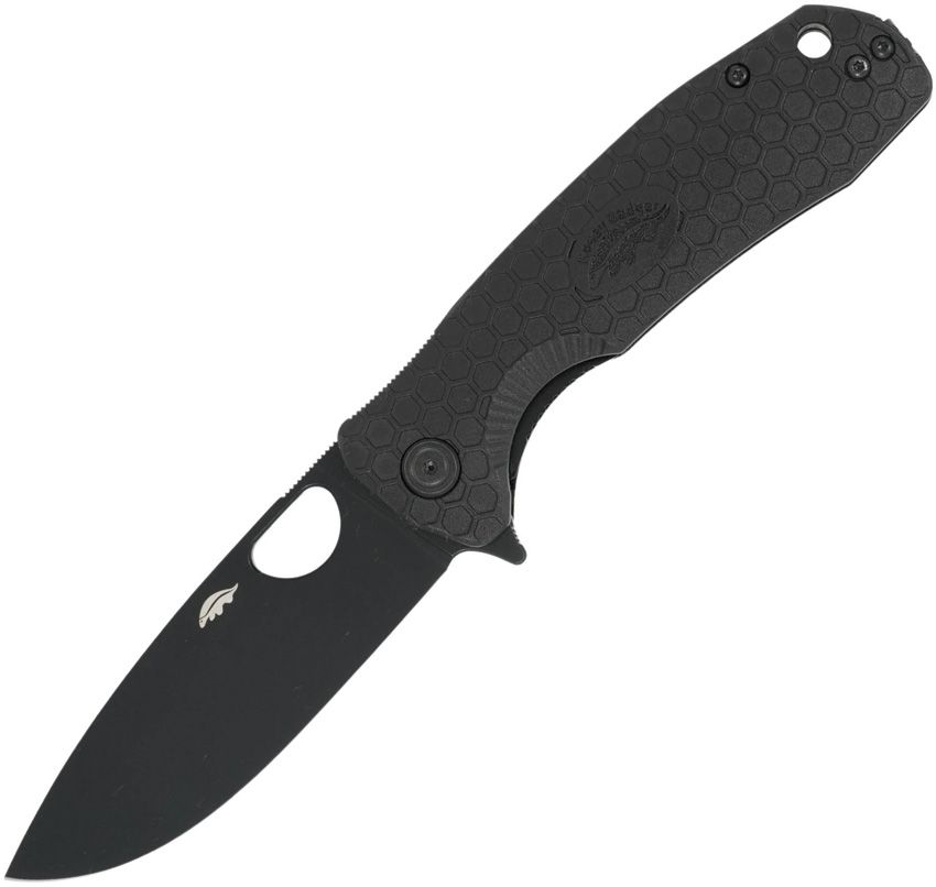 HB1350: Honey Badger Large linerlock, black textured GFN handle, 3.63" black D2 drop point blade