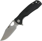 HB4087: Honey Badger Medium linerlock, black textured GFN handle, 3.13" satin 14C28N clip point blade