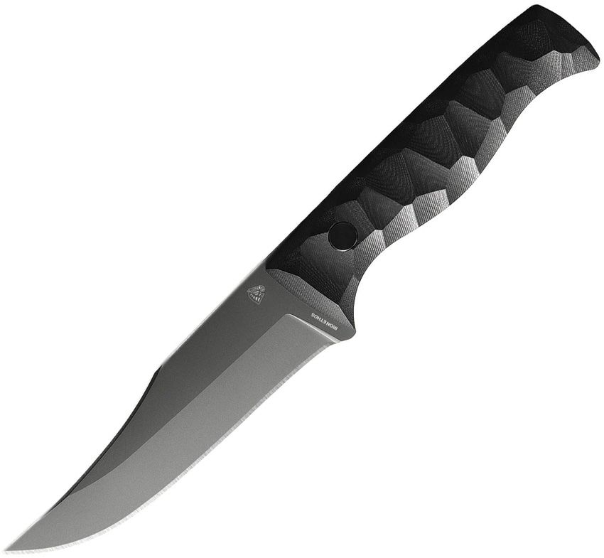 IE11A42F10: Iron Ethos Battle Born fixed blade, black G10 handle, 5.38" gray titanium coated 14C28N upswept blade