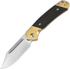 J1942SJBREB: CJRB Bowie Pyrite slip joint, black wood handle with brass bolsters, 3.13" stonewash AR-RPM9 clip point blade