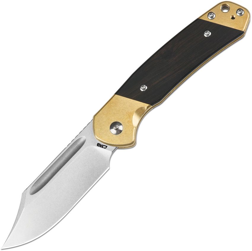 J1942SJBREB: CJRB Bowie Pyrite slip joint, black wood handle with brass bolsters, 3.13" stonewash AR-RPM9 clip point blade