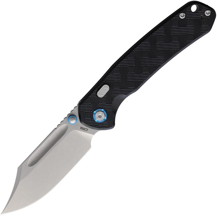 CJRB Bowie Pyrite Top linerlock folding knife with stonewash AR-RPM9 clip point blade and black G10 handle (J1942XBK)