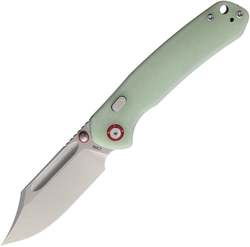 CJRB Bowie Pyrite Top linerlock folding knife with stonewash AR-RPM9 clip point blade and glow in the dark G10 handle (J1942XGD)