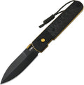 J1951GBCF1: CJRB Perfect Locust button lock, carbon fiber handle with titanium bolsters, 3.13" black DLC S90V spear point blade