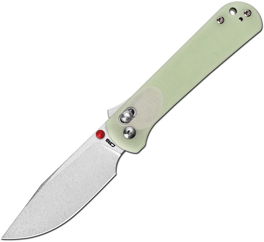 J1960GD: CJRB Bolt Recoil Lock, glow in the dark G10 handle, 3.25" stonewash AR-RPM9 drop point blade
