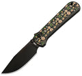 J1960MBBK: CJRB Bolt Recoil Lock, black G10 handle with Christmas ornament artwork, 3.25" black PVD AR-RPM9 drop point blade