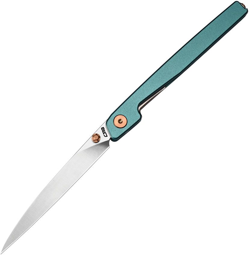J1965BU: CJRB Lanky linerlock, blue aluminum pen-inspired handle, 3.5" sand blast AR-RPM9 blade