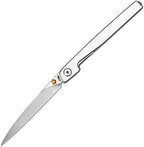 J1965GST: CJRB Lanky linerlock, stonewash steel handle with gold accents, 3.5" stonewash CPM S90V Wharncliffe blade