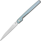 J1965PBU: CJRB Lanky linerlock, light blue aluminum handle, 3.5" polished 14C28N Wharncliffe blade