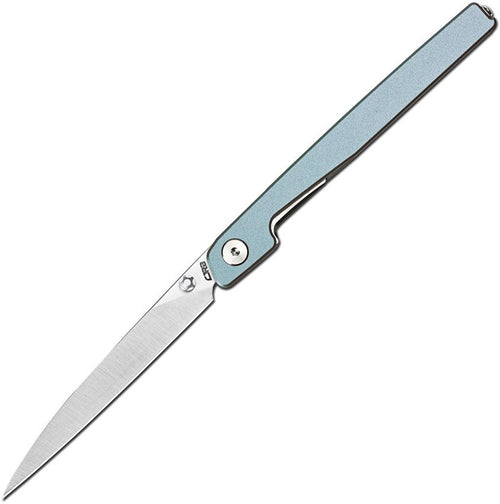 J1965PBU: CJRB Lanky linerlock, light blue aluminum handle, 3.5" polished 14C28N Wharncliffe blade