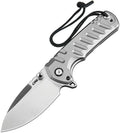 J1966GGY: CJRB Tundra linerlock knife, open, with gray titanium handle and stonewash S35VN drop point blade