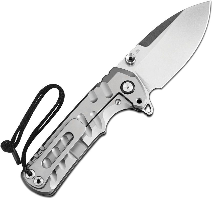 J1966GGY: CJRB Tundra linerlock knife, open, with gray titanium handle and stonewash S35VN drop point blade, other side