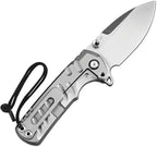 J1966GGY: CJRB Tundra linerlock knife, open, with gray titanium handle and stonewash S35VN drop point blade, other side