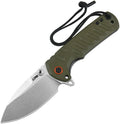 J1966GN: CJRB Tundra linerlock knife, open, with green G10 handle and stonewash D2 drop point blade