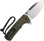 J1966GN: CJRB Tundra linerlock knife, open, with green G10 handle and stonewash D2 drop point blade, other side