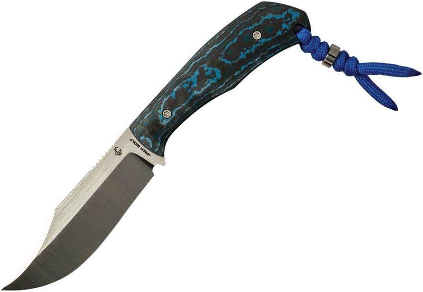 Jack Wolf Bordertown Bowie fixed blade knife with satin CPM S90V blade and FatCarbon Arctic Storm handle (JW44052)