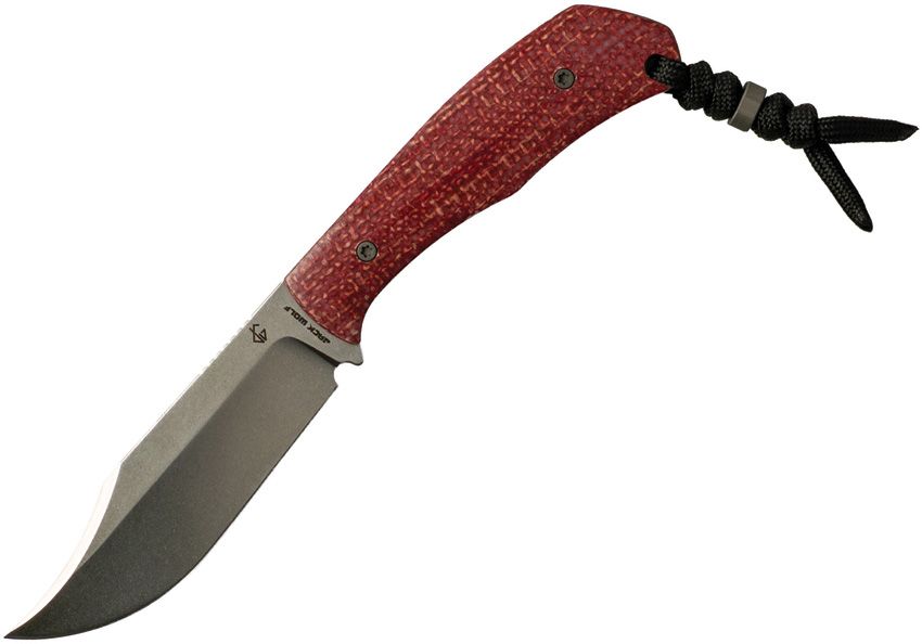 Jack Wolf Bordertown Bowie fixed blade knife with stonewash CPM S90V blade and Bordeaux Jute micarta handle (JW44083)