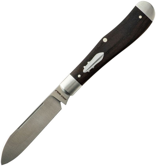 Jack Wolf Eureka slip joint pocket knife with satin 14C28N spear point blade and ebony wood handle (JW44144)