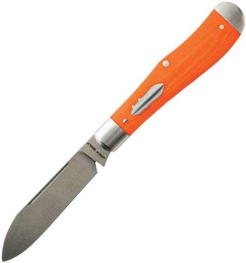 Jack Wolf Eureka slip joint pocket knife with satin 14C28N spear point blade and orange Bengal micarta handle (JW44168)
