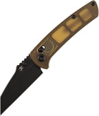 K1015V4: Kansept Main Street crossbar lock, amber PEI handle, 3.5" BlackWash S35VN Wharncliffe blade