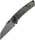 K1015V5: Kansept Main Street crossbar lock, Gecko camo carbon fiber handle, 3.5" Damascus Wharncliffe blade