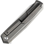 Kansept Integra Framelock Bronze with black coated blade and gray titanium handle, angled view.