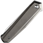 Kansept Integra Framelock bronze titanium handle with satin blade, angled view.