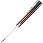 Kansept Mato Linerlock folding knife with satin blade and orange/black handle, closed position.